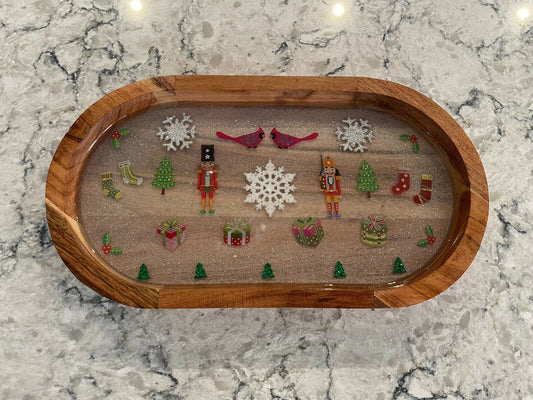 Teak Oval Xmas Tray 13.5x7.5