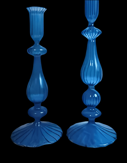 Blue Glass Candle Stick Set