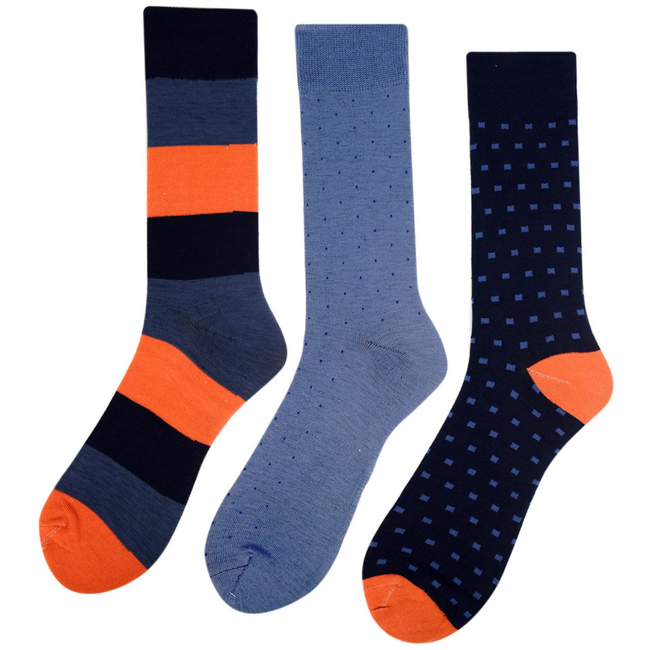Mens 3 Pack Crew Socks Blue Orange