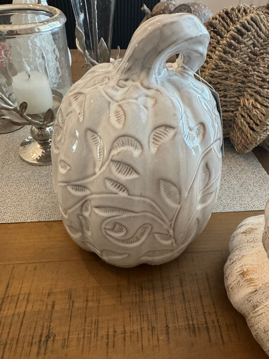 Ceramic Wh Leaf Pumkin