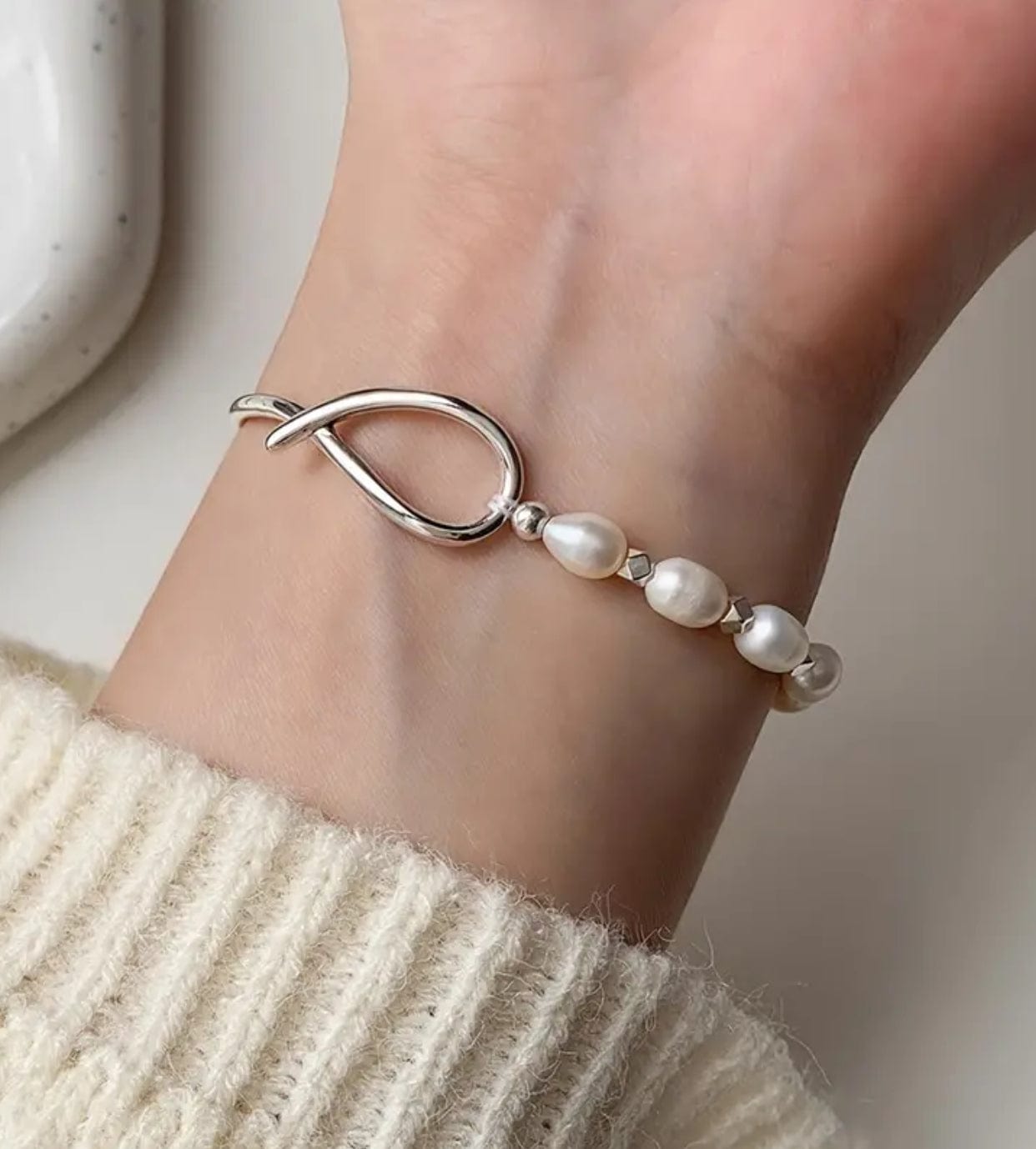 Silver Bracelet w/ Pearl Bangle