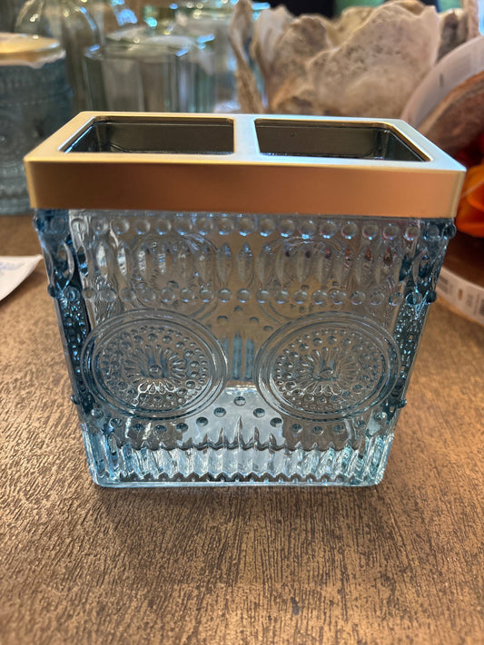 Blue Glass Toothbrush Holder