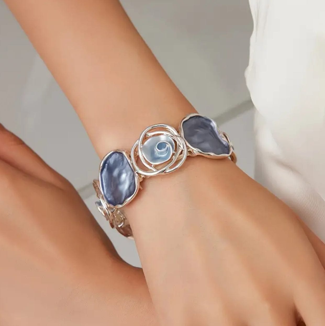 Blue Rose Bangle Bracelet