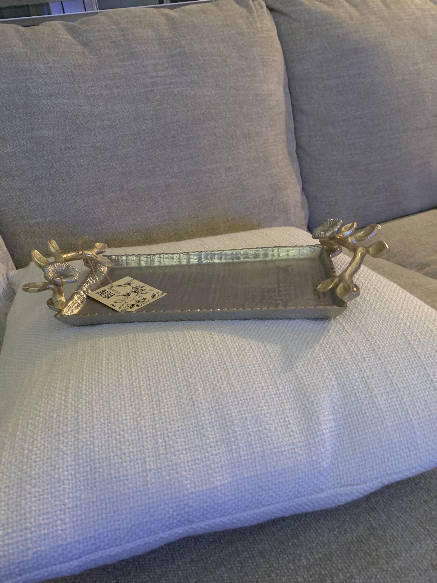 Silver w/ Gold Leaf Handles Tray