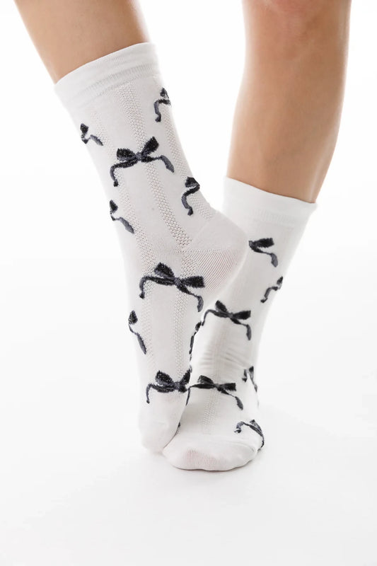 Bow Socks with Ruffle Life is Socks Black