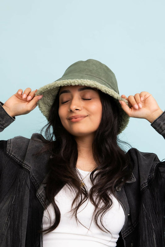 Teddy Sherpa & Suede Reversible Bucket Hat