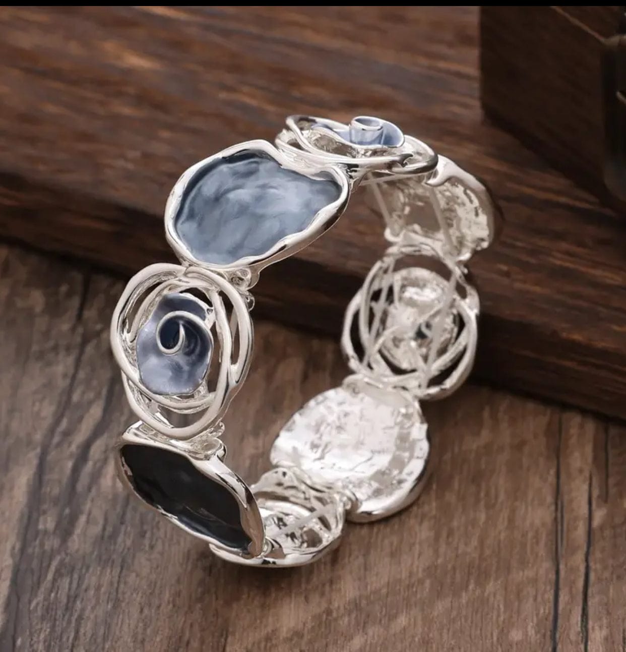 Blue Rose Bangle Bracelet
