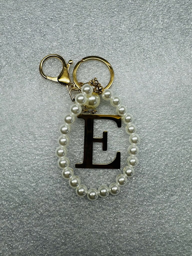 Initial and Pearls Keychain/Purse Clip