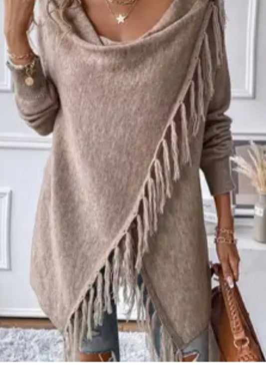 Khaki Fringed Shawl