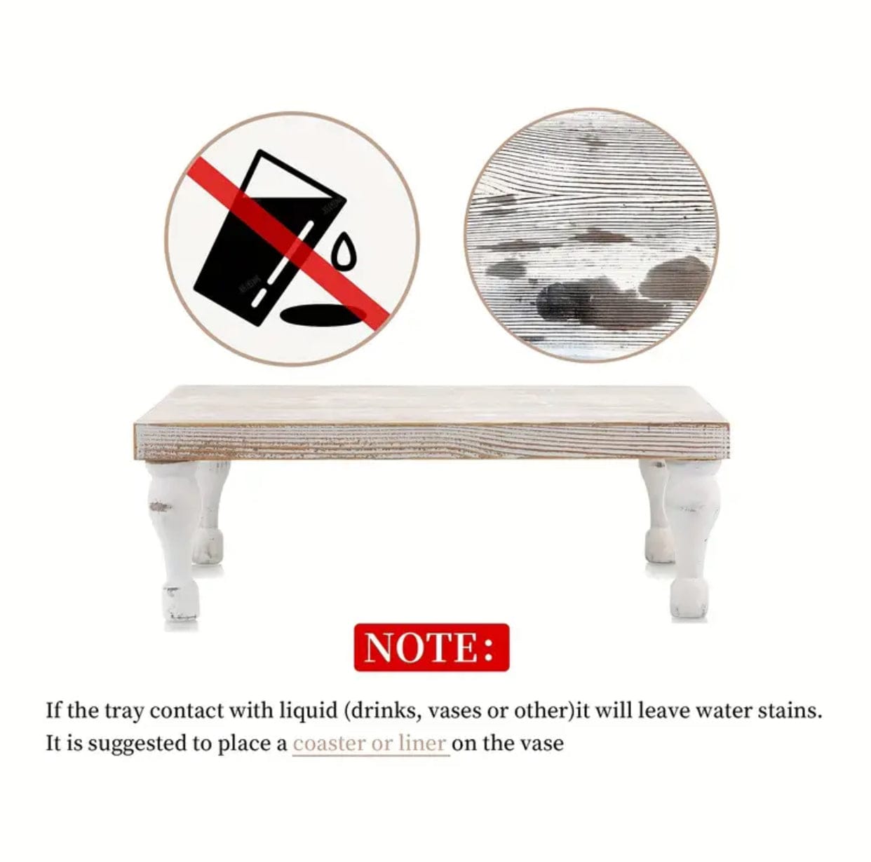 Farmhouse Style Whitewashed Wooden Riser Tray