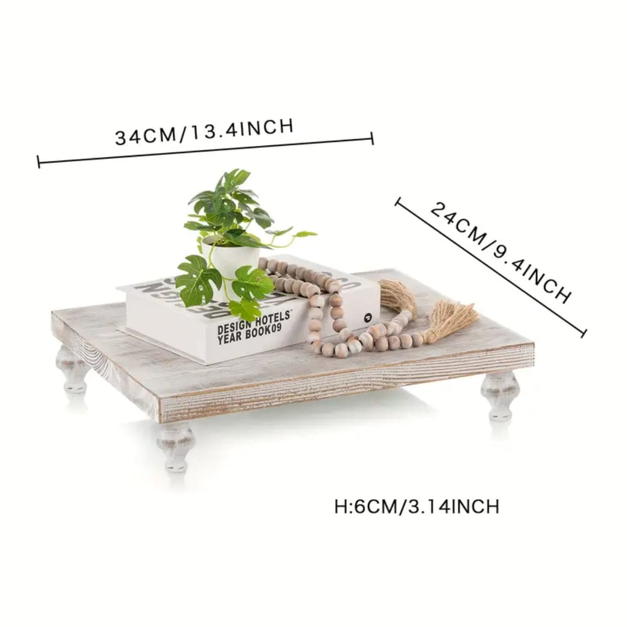 Farmhouse Style Whitewashed Wooden Riser Tray