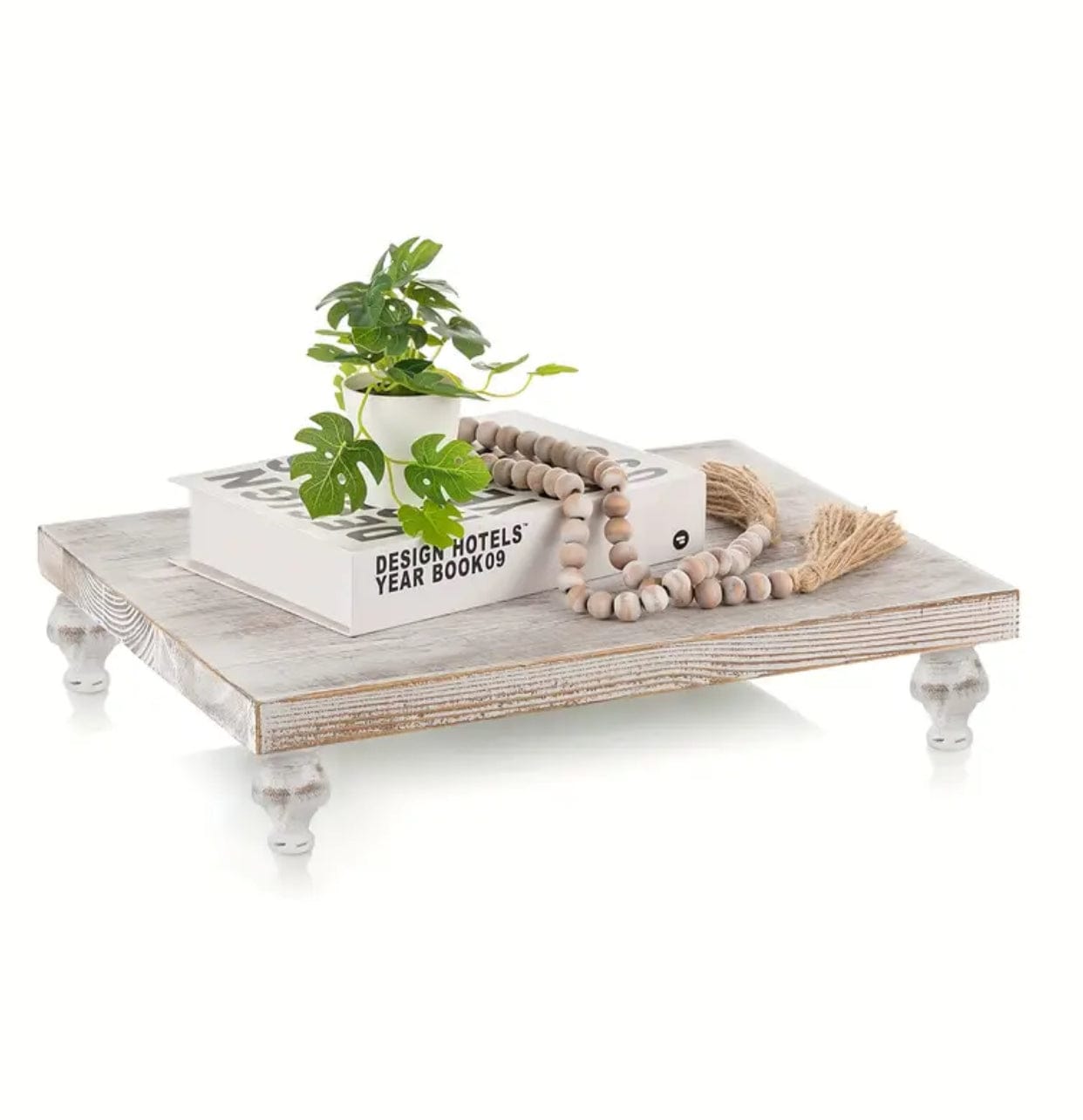 Farmhouse Style Whitewashed Wooden Riser Tray