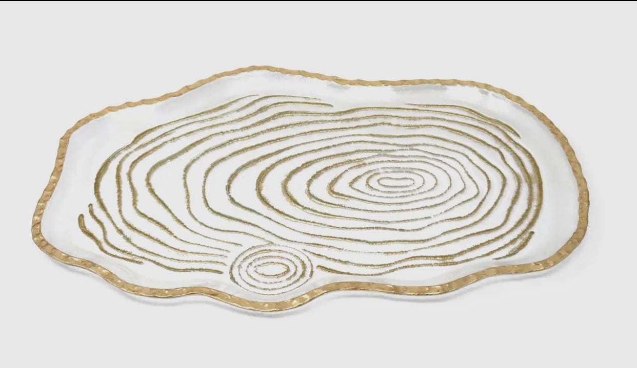 Glass Oval Shaped Gold Grained Tray