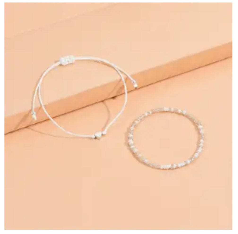 2pc Anklet - Heart & Beads