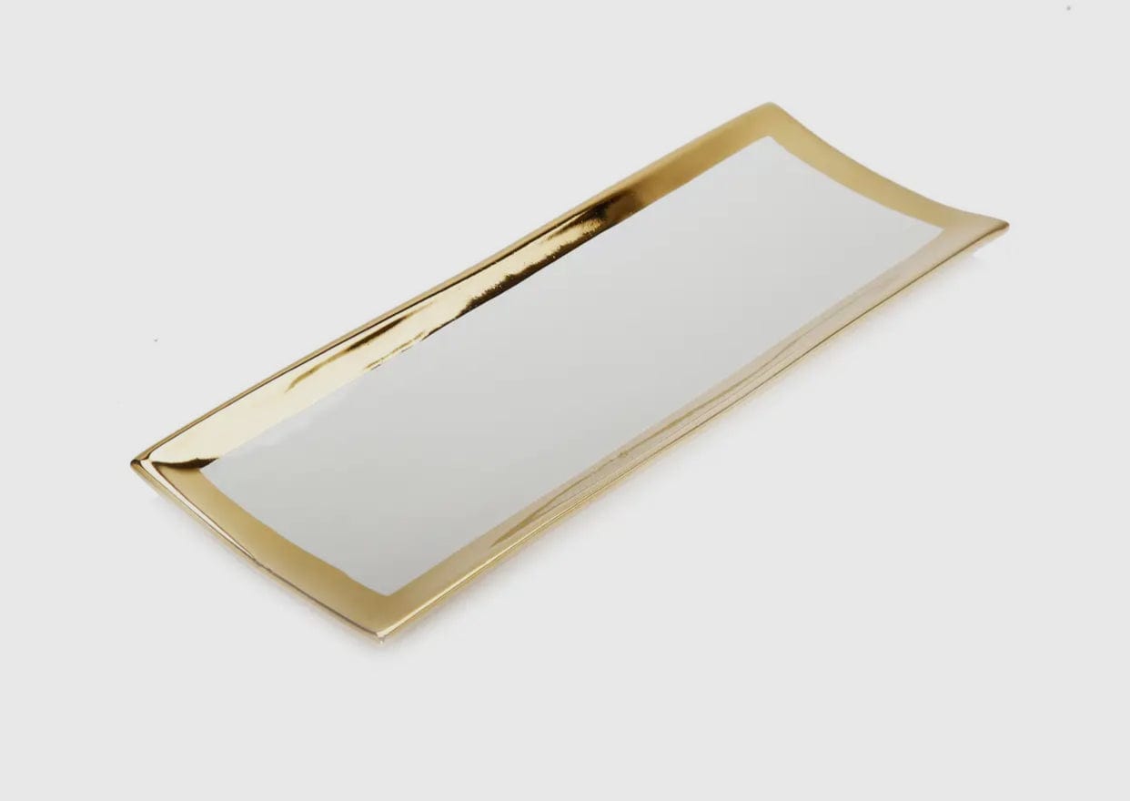 Gold Edged White Rectangular Tray