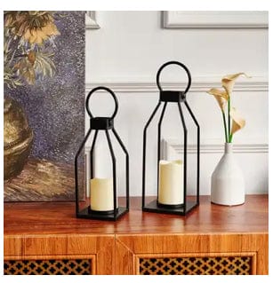 2pc Black Metal Candleholder Set - Modern Farmhouse Style