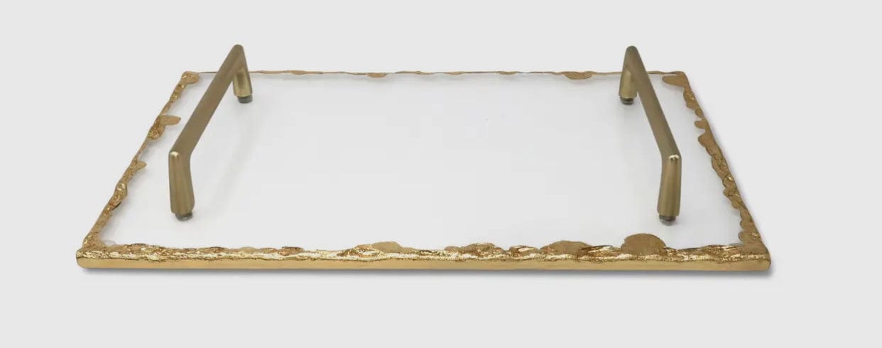 Glass Tray w/ Gold Rim and Handles