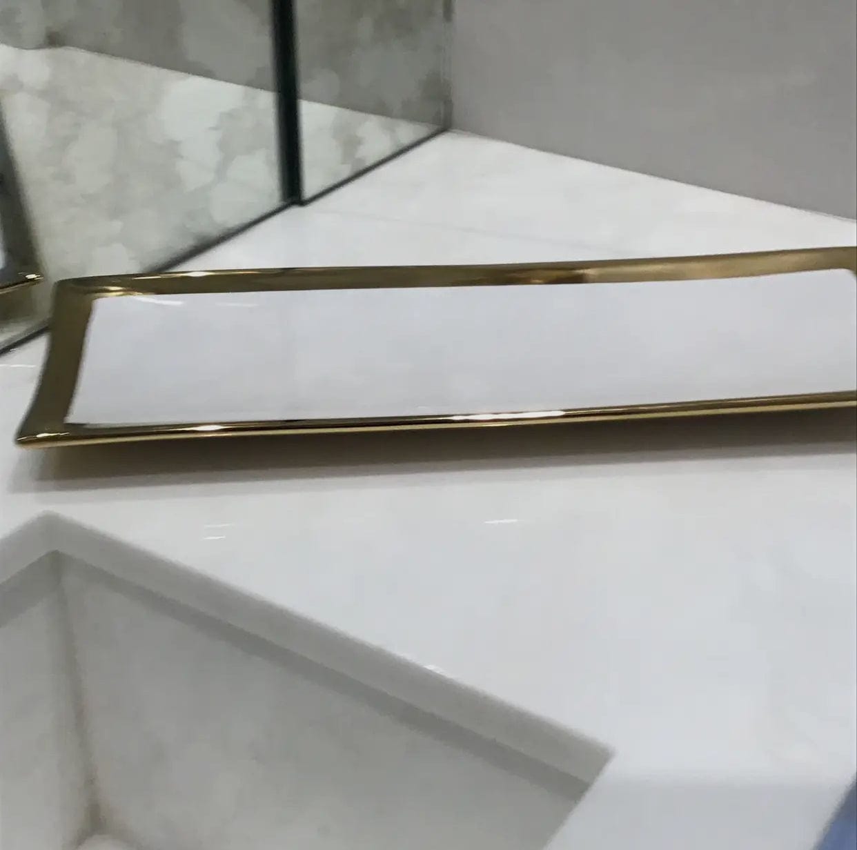 Gold Edged White Rectangular Tray