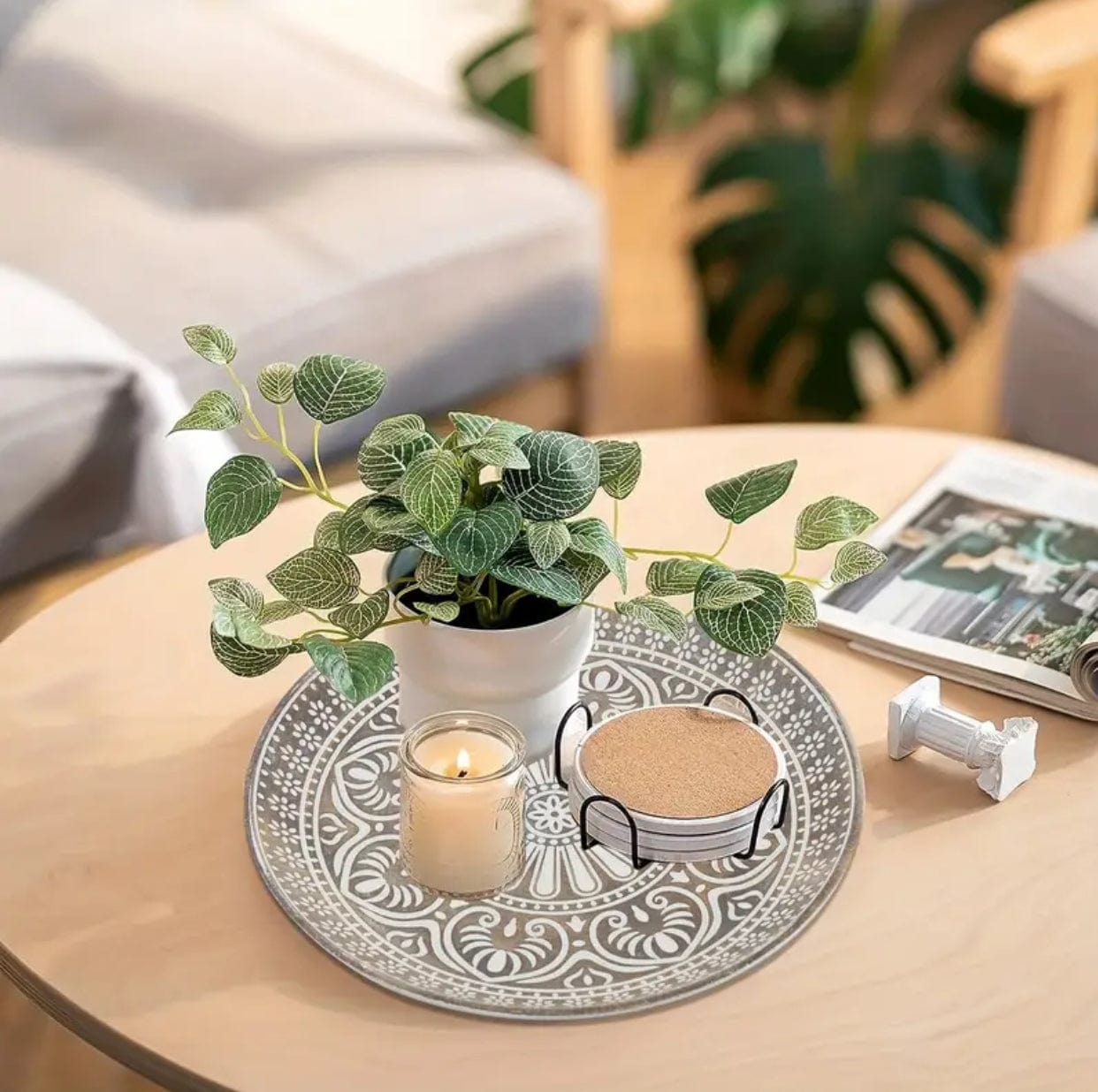 Rustic Round Decorative Tray
