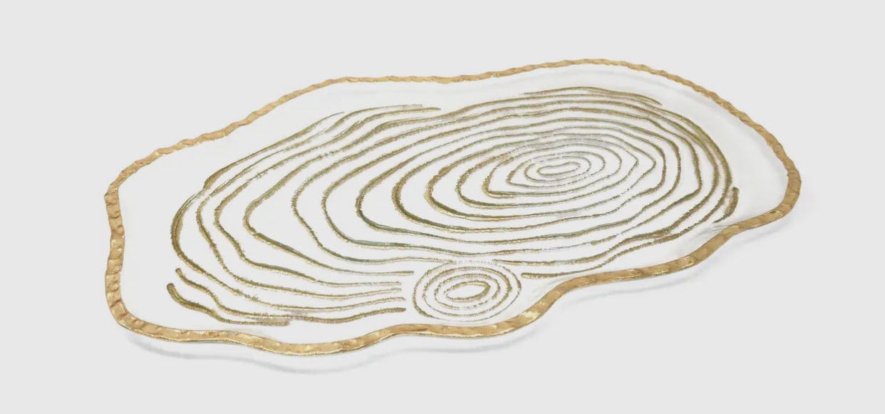 Glass Oval Shaped Gold Grained Tray