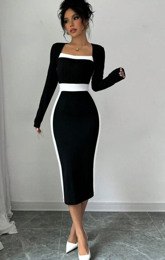 Black and White Block Dress Large