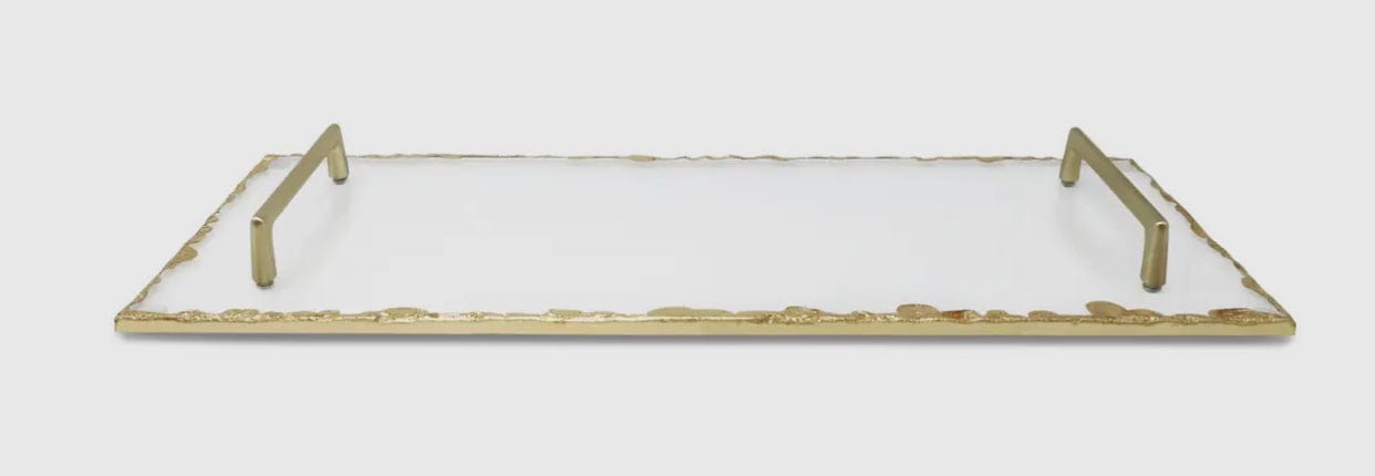 Glass Tray w/ Gold Rim and Handles