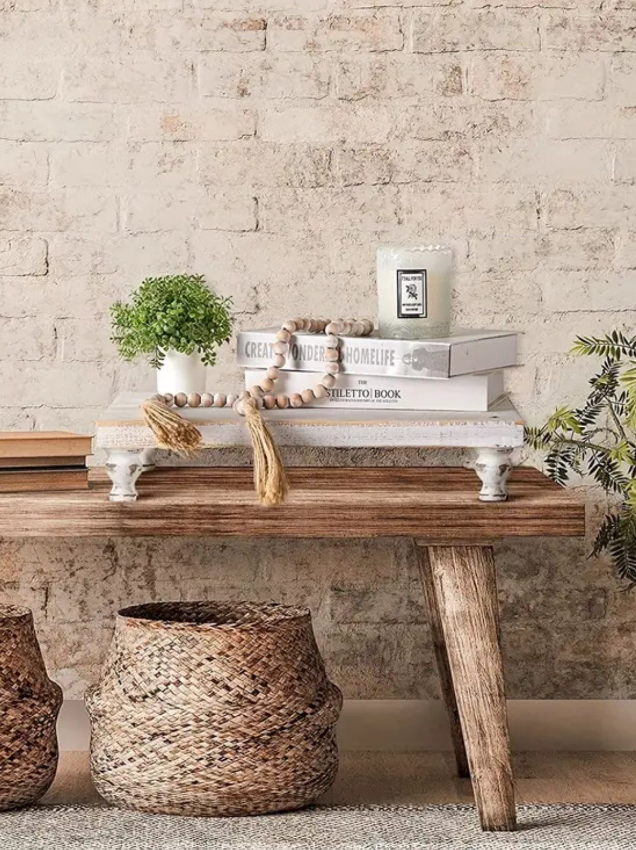 Farmhouse Style Whitewashed Wooden Riser Tray