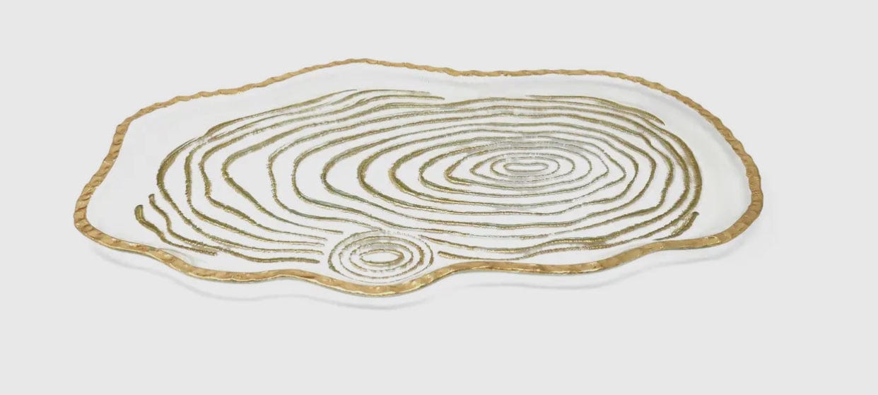 Glass Oval Shaped Gold Grained Tray