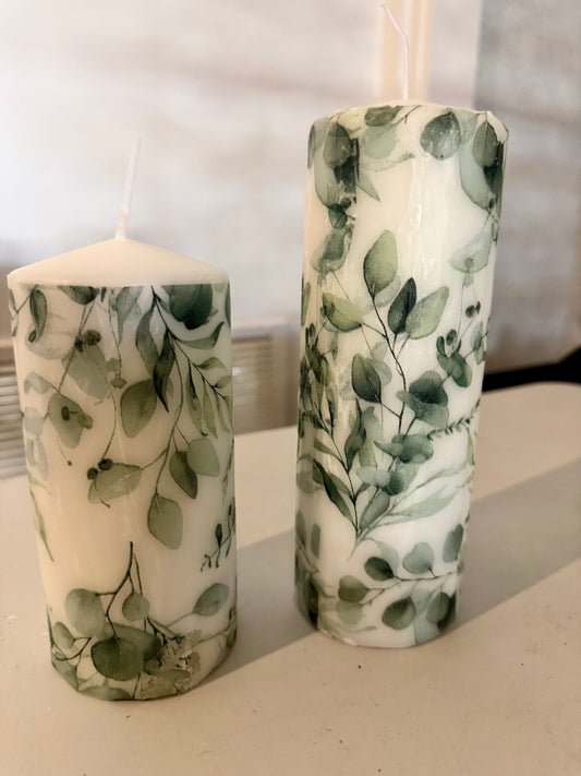 Green and White Hodgepodge 6 inch candle