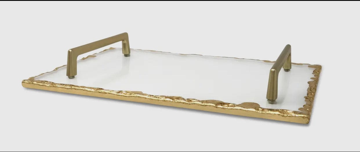 Glass Tray w/ Gold Rim and Handles