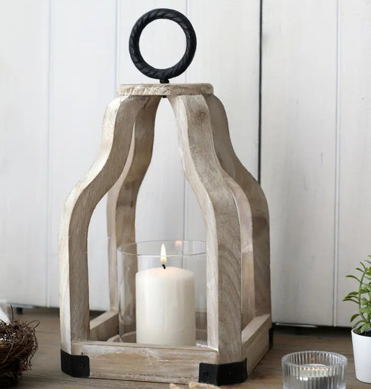 Wood Lantern w/Glass Votive Holder