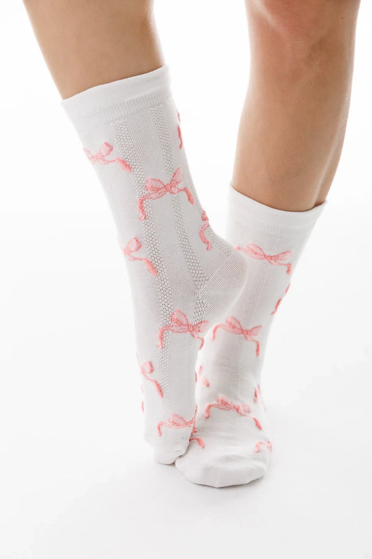 Bow Socks with Ruffle Life is Socks Pink