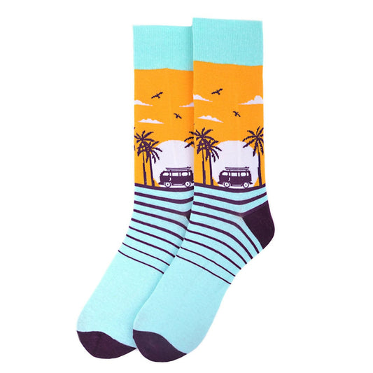Mens Crew Socks Retro Sunset