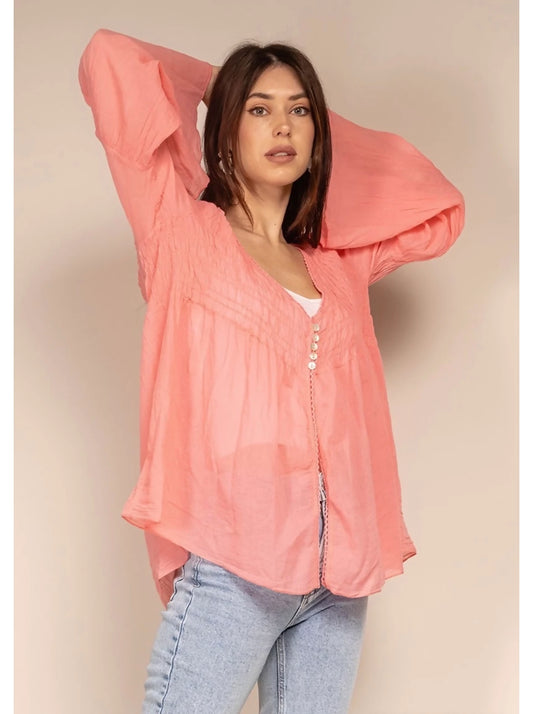 Gauze shirt bell sleeve