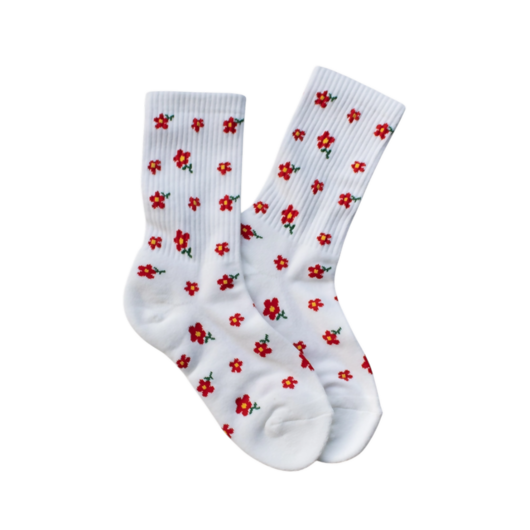 White Floral Sport Socks