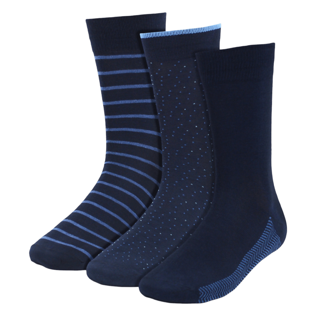 Mens 3 Pack Crew Socks Blue Stripes Blue Polka Dots Solid Life is Socks-Photoroom