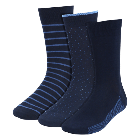 Mens 3 Pack Crew Socks Blue Stripes Blue Polka Dots Solid Life is Socks-Photoroom