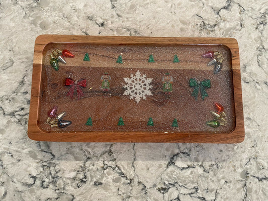 Teak Snowy Xmas Tray 11.5x6