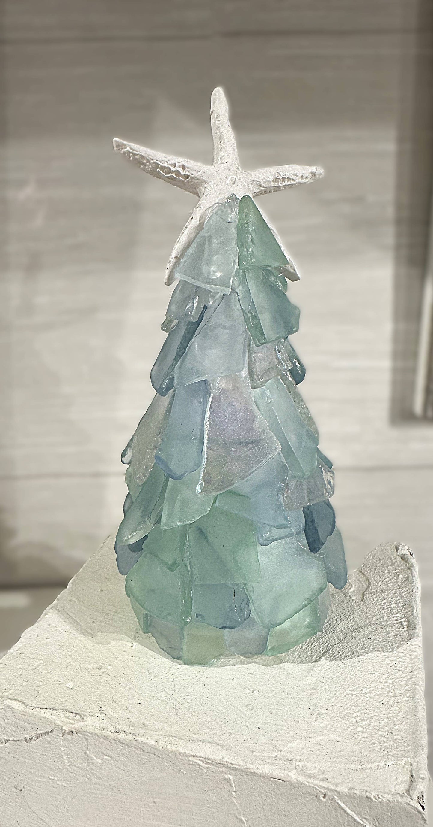 Mini Seaglass Christmas Tree No Lights Resin Starfish, 6 in