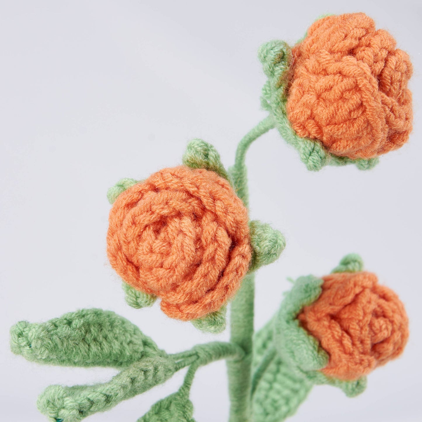 Orange Rose Stem Crochet Flower