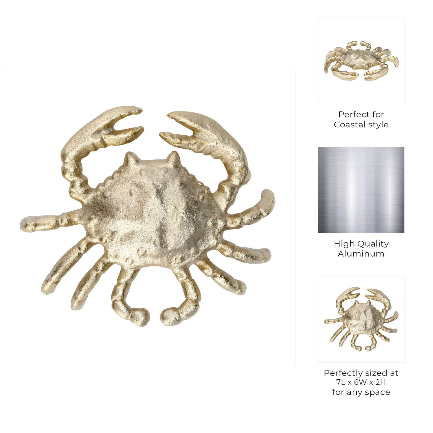 Decorative Figurine - Gold Metal Coastal Crab Decor, 7 in.