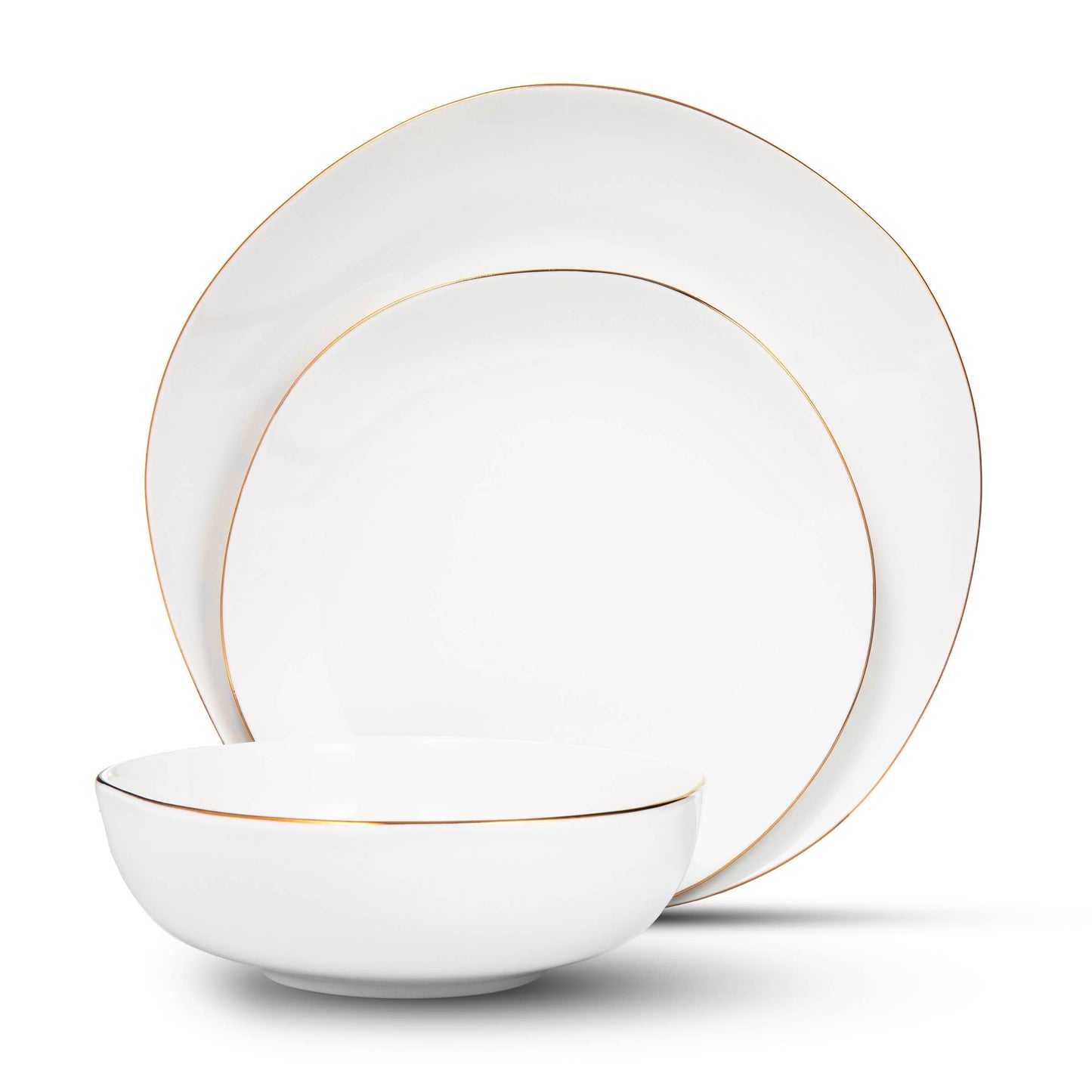 Andover White 12 Piece Gold Rim Dinnerware Set, Serves Four