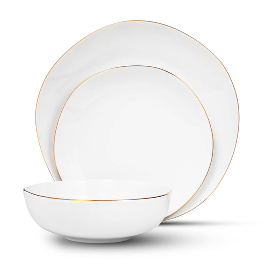Andover White 12 Piece Gold Rim Dinnerware Set, Serves Four