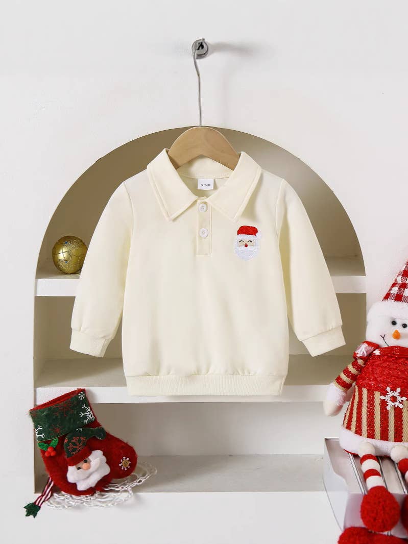 Santa Embroidered Red Polo Sweatshirt (Non PatPat)