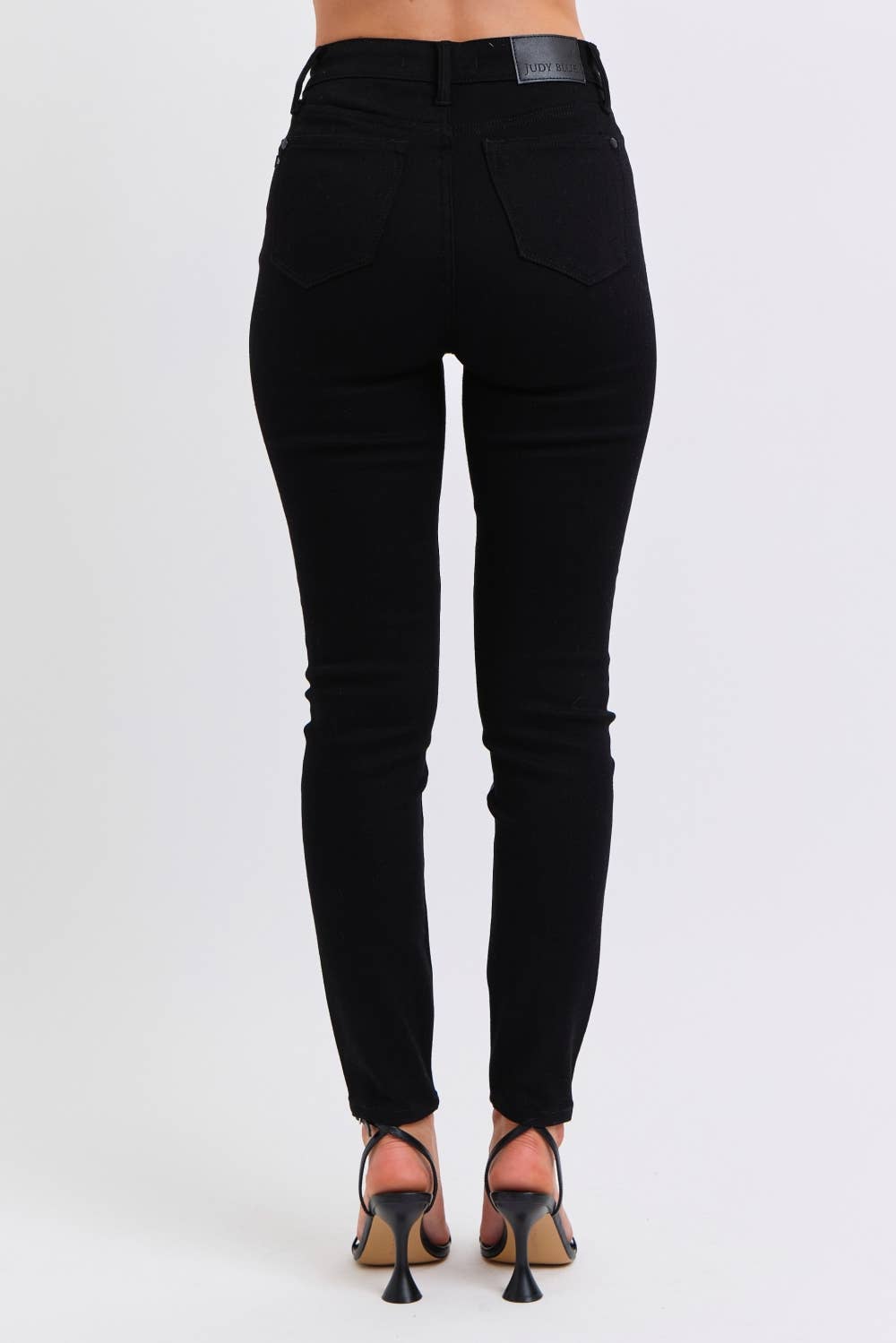 High Waisted Faux Leather & Denim Skinny