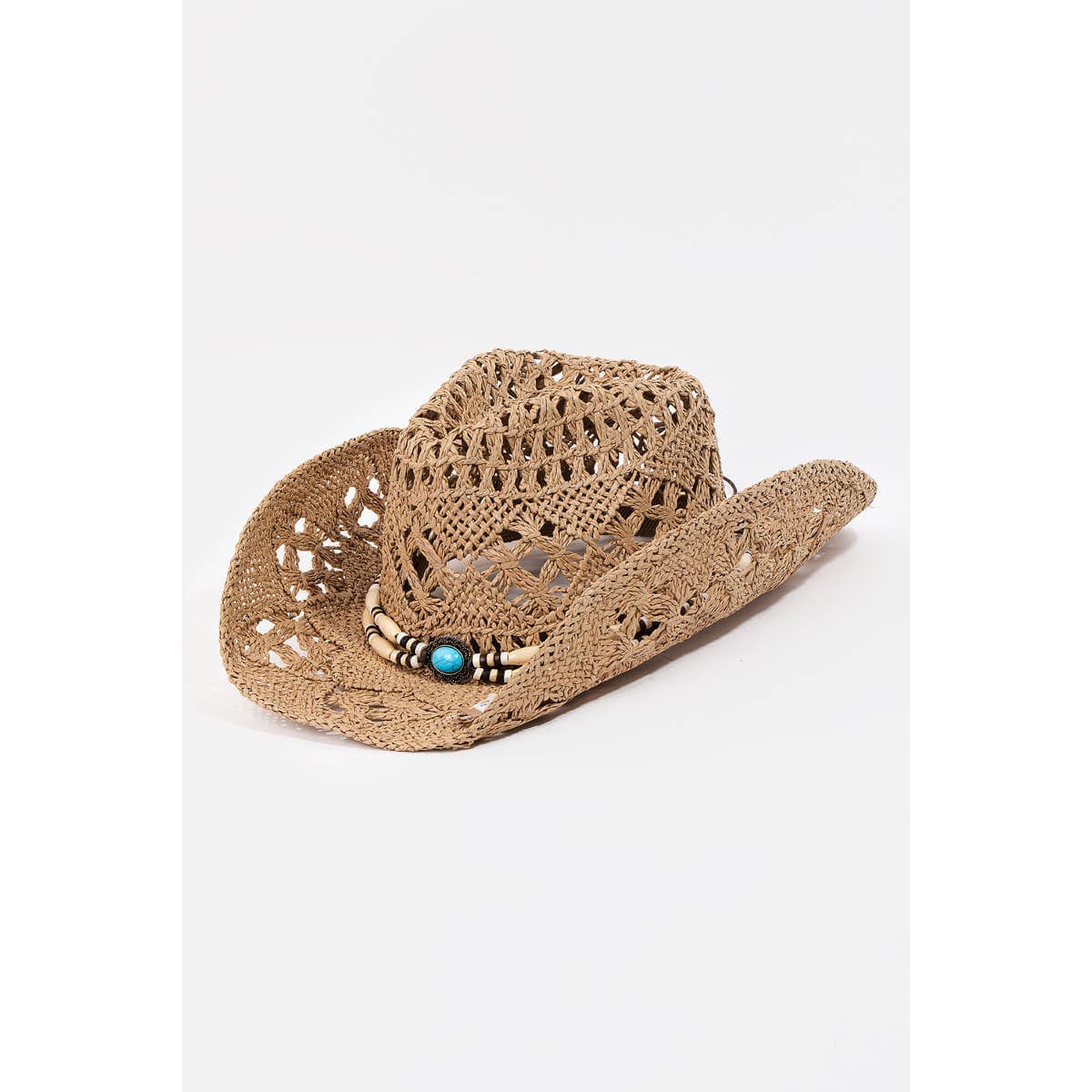 Straw Braided Beaded Strap Cowboy Hat