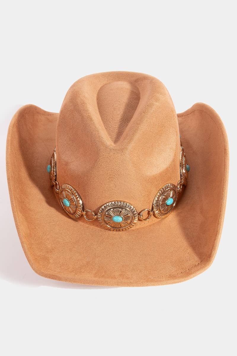 Turquoise Stud Oval Concho Chain Cowboy Hat