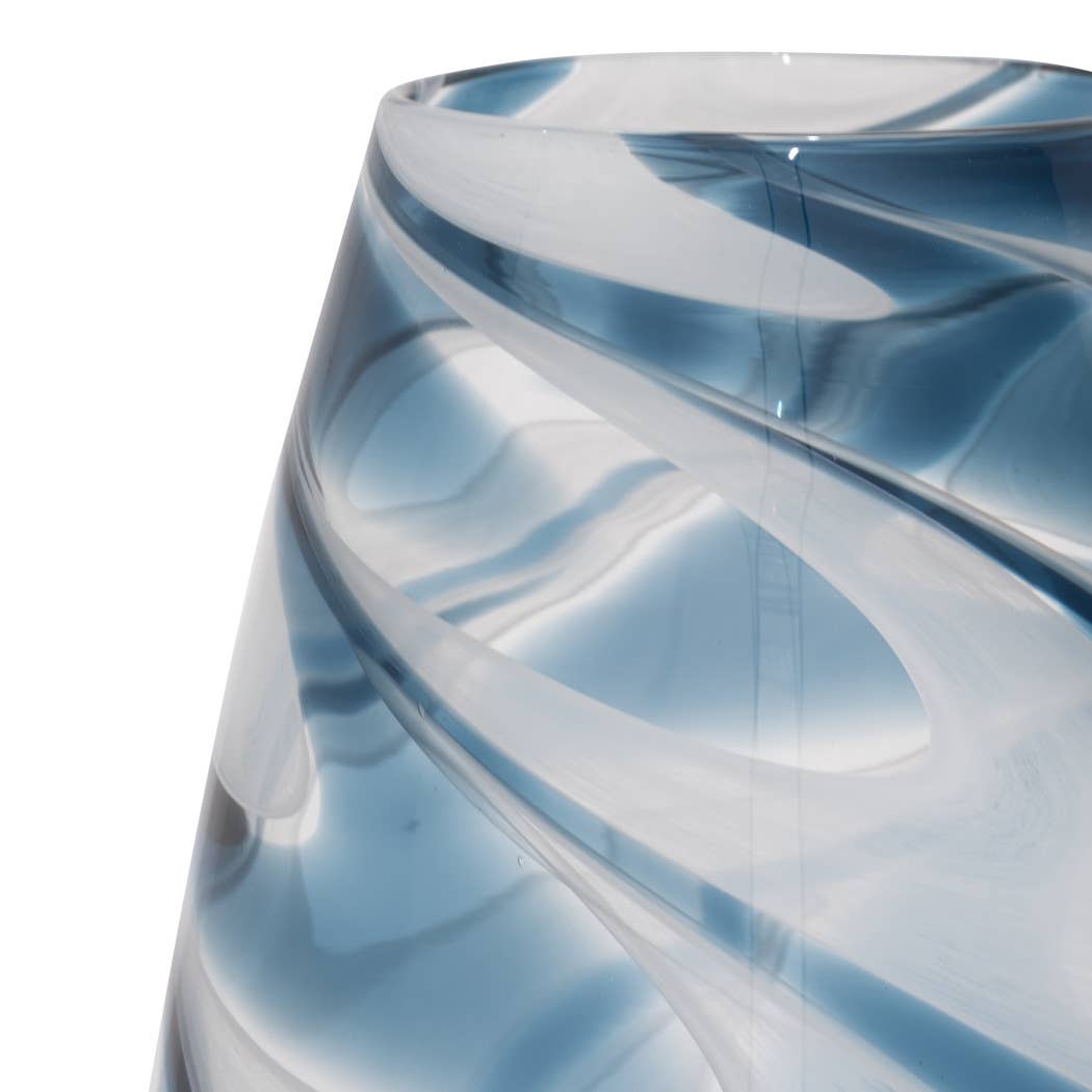 Glass Hand Blown Coastal Swirl Vase - Blue, 12 in.