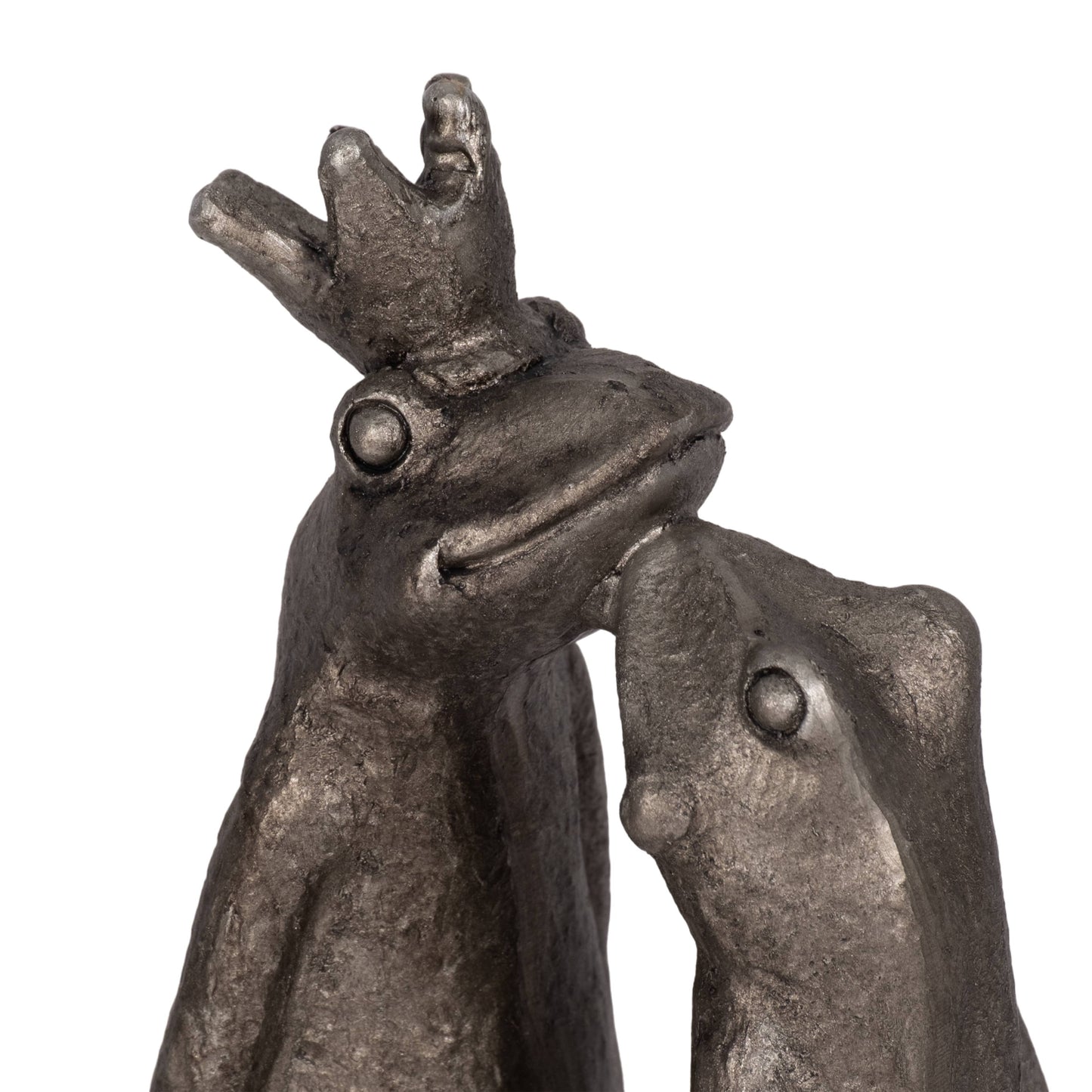 Resin Whimsical Kissing Frogs Figurine - Silver, 9 in.