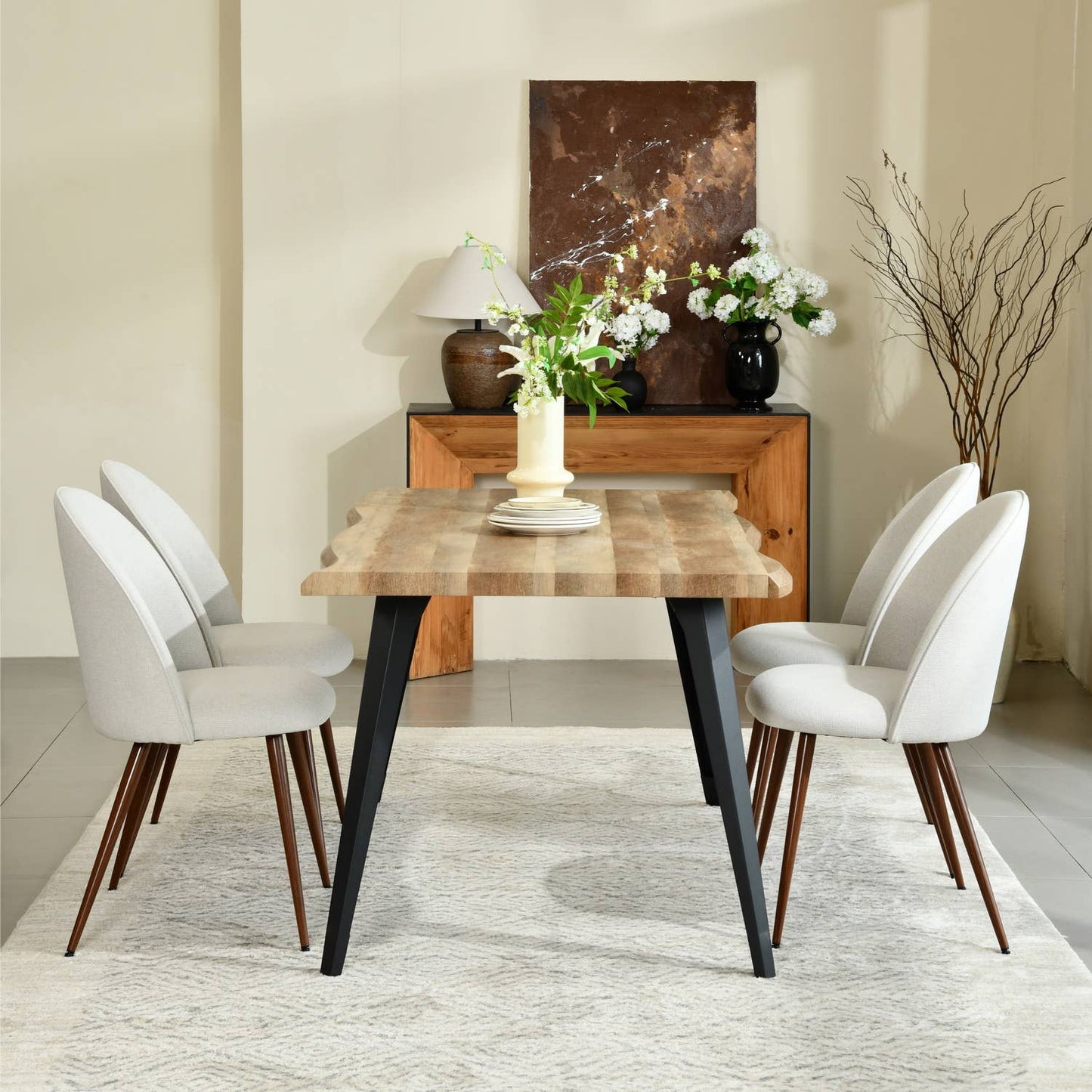 5-Piece Dining Set-63" Wave-Edge Wal Table and Chair Options
